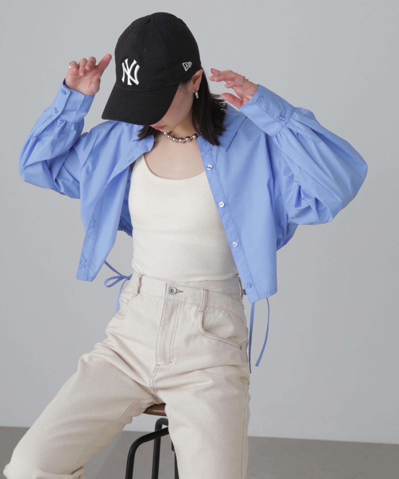 裾ドロストカッティングショート丈シャツ