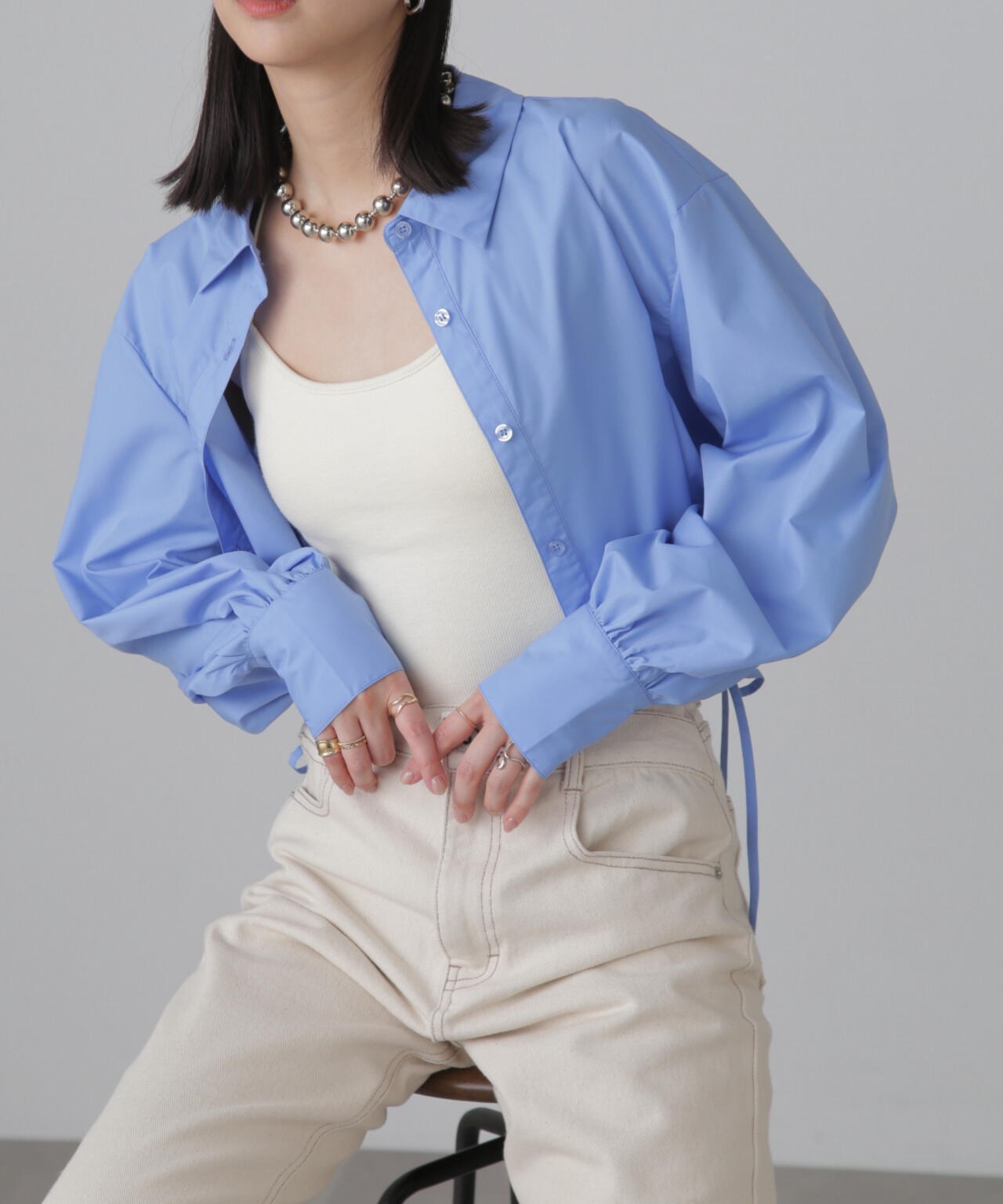 裾ドロストカッティングショート丈シャツ