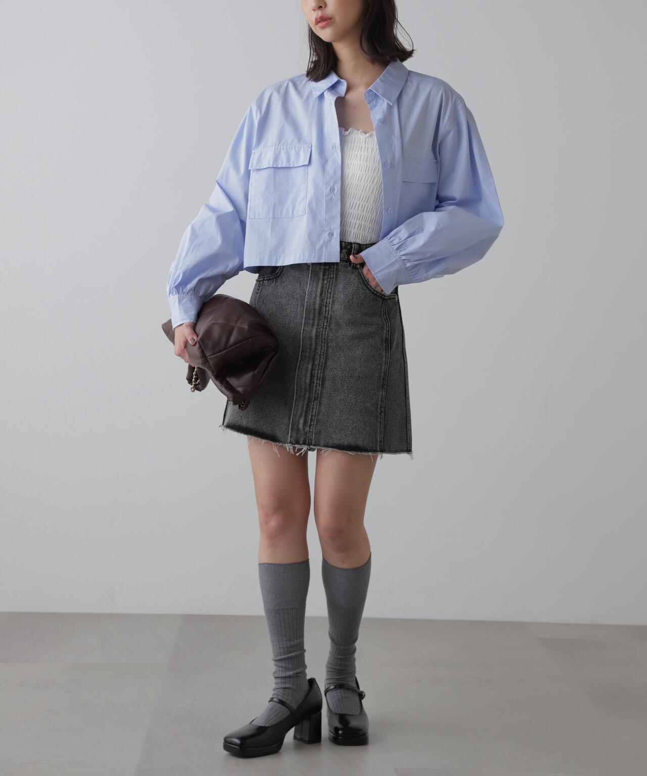 DimMoire ディムモアール デニムラップミニスカート grey ACRO TOKYO][DimMoire] Denim Wrap Mini Skirt
