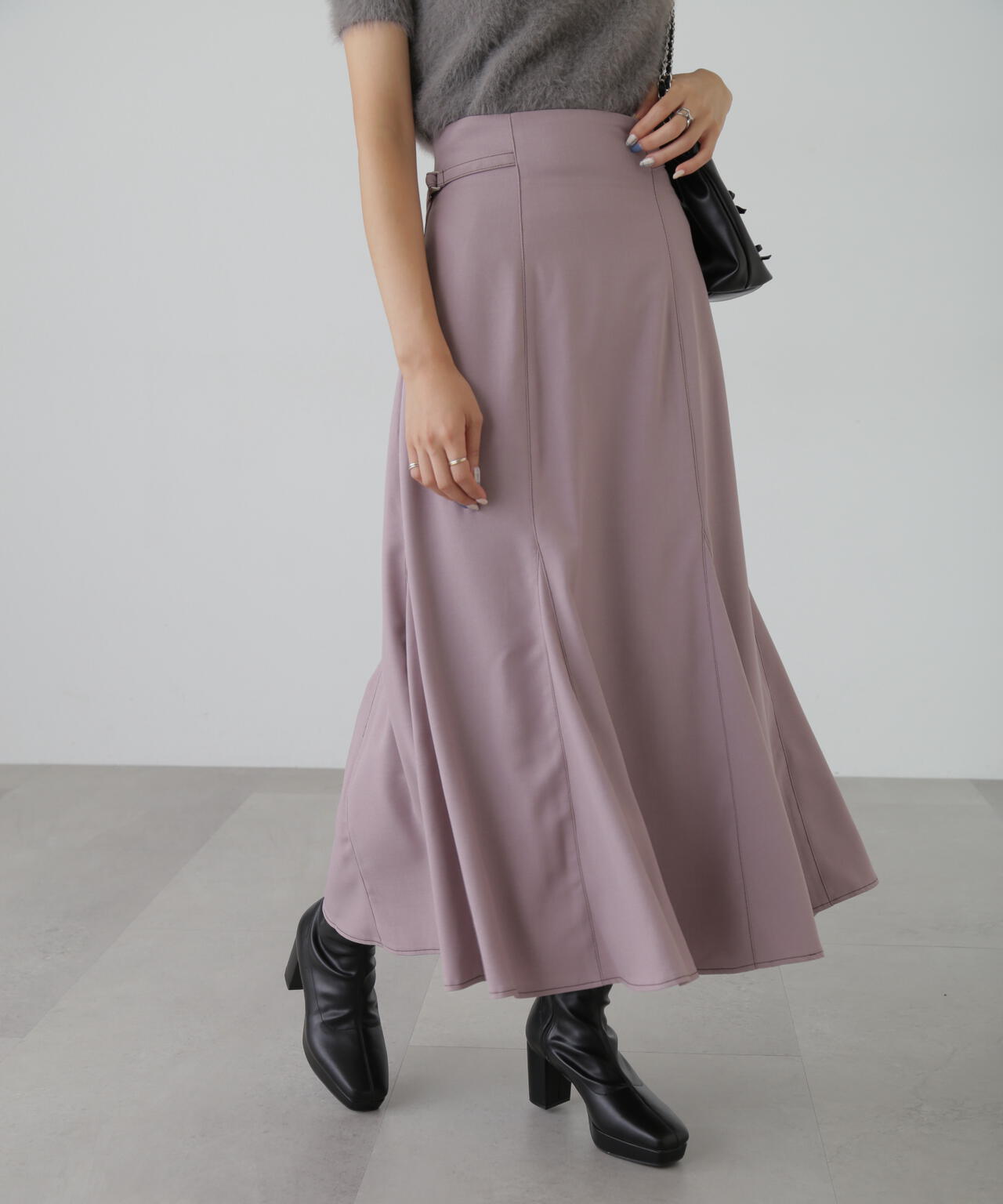 低身長サイズ/Sシリーズ]配色ステッチサイドベルトマーメイドスカート