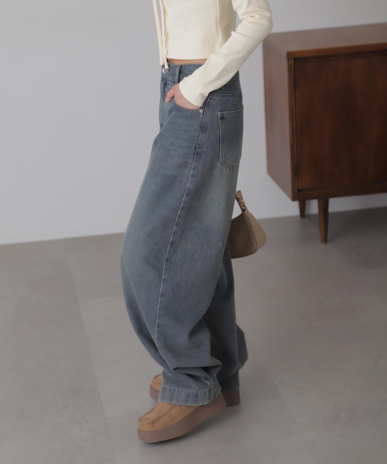 裾ボタン2wayバギーデニムパンツ | FREE'S MART（フリーズマート