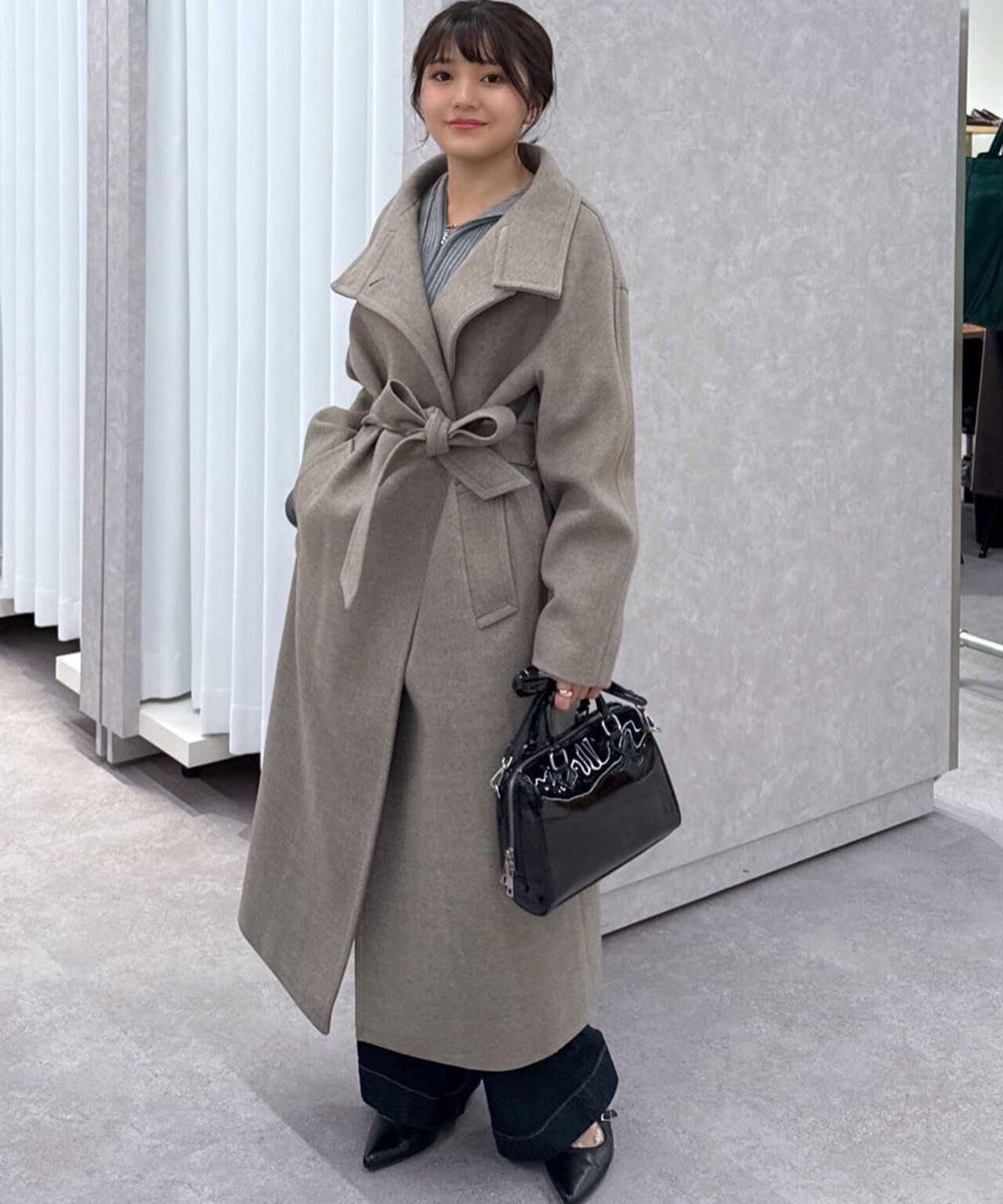 3サイズ展開XS-M】スタンドカラーロングコート【低身長サイズ有