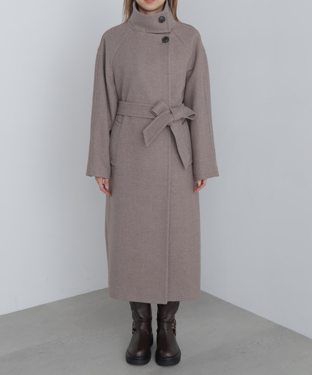 3サイズ展開XS-M】スタンドカラーロングコート【低身長サイズ有