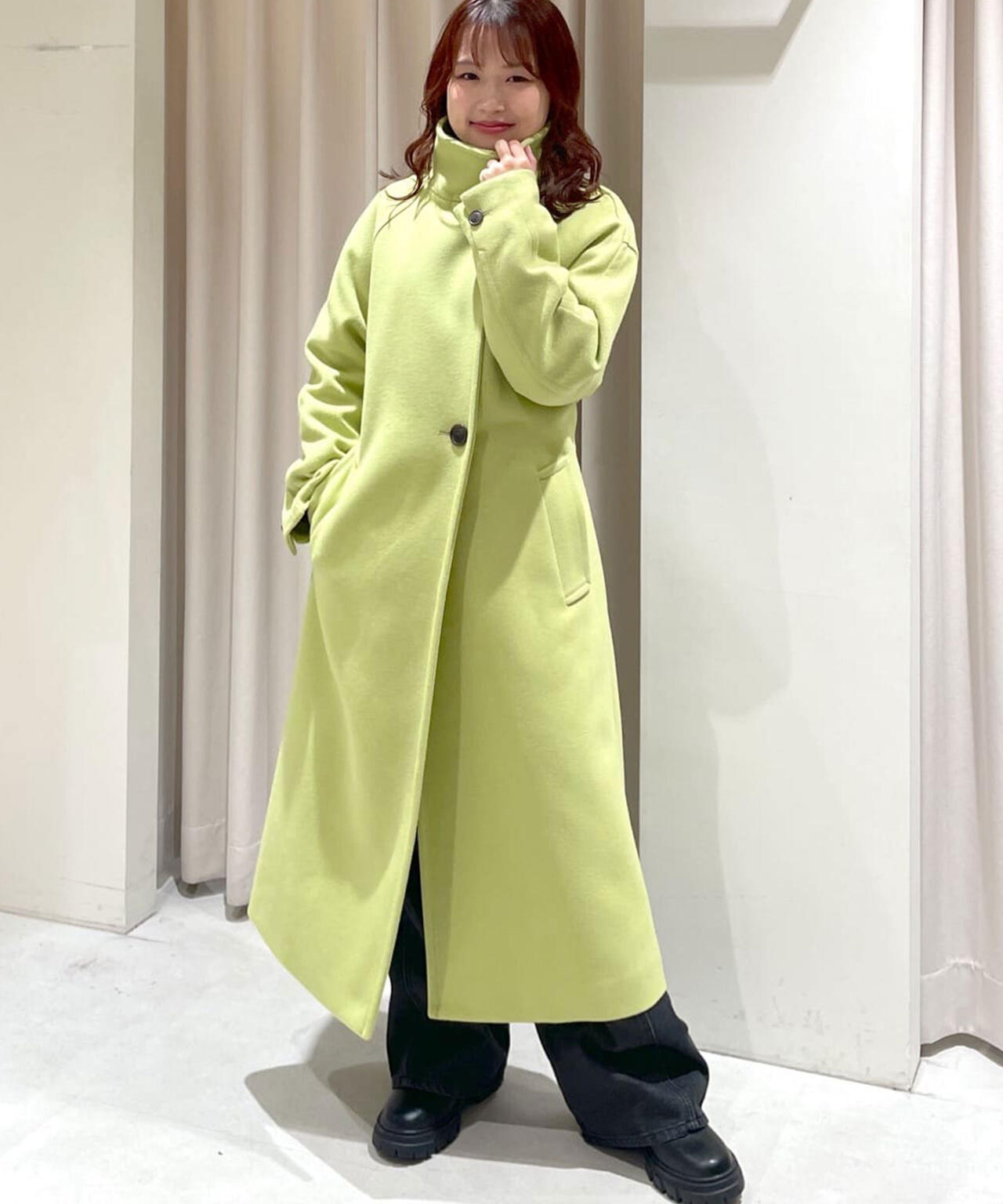 3サイズ展開XS-M】スタンドカラーロングコート【低身長サイズ有