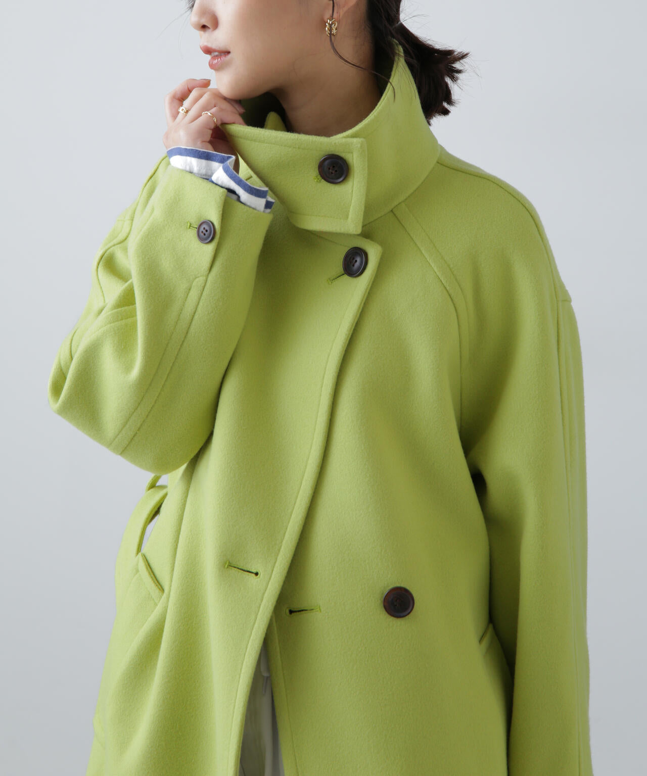 3サイズ展開XS-M】スタンドカラーロングコート【低身長サイズ有