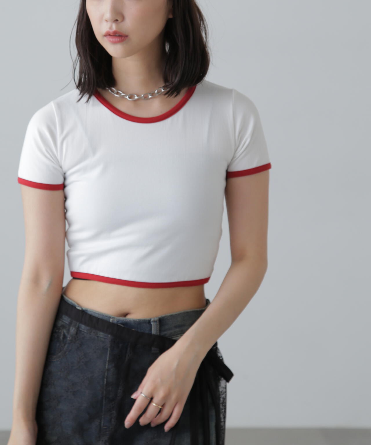 ショート丈リンガーTシャツ