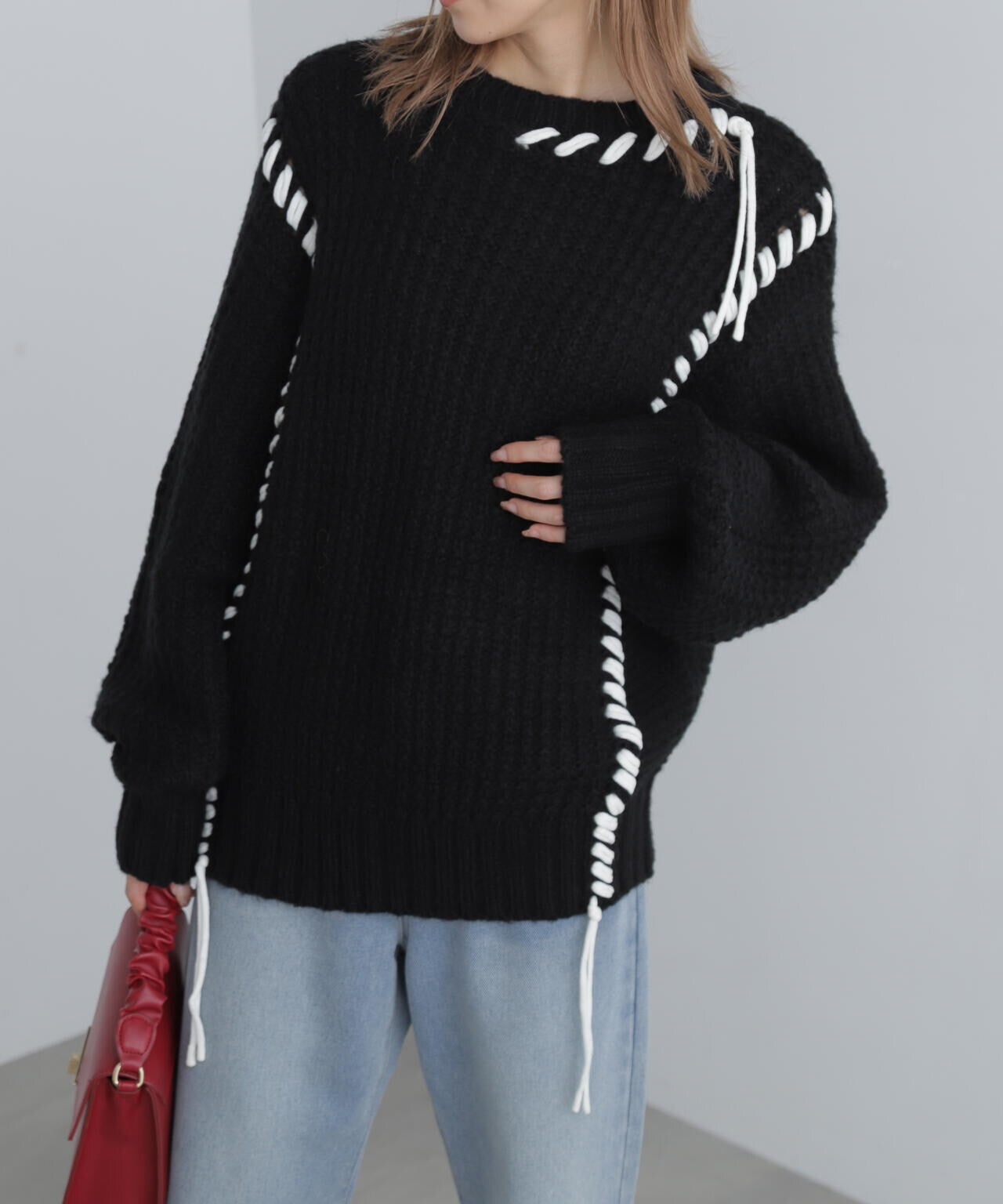 配色ステッチニットプルオーバー | FREE'S MART（フリーズマート