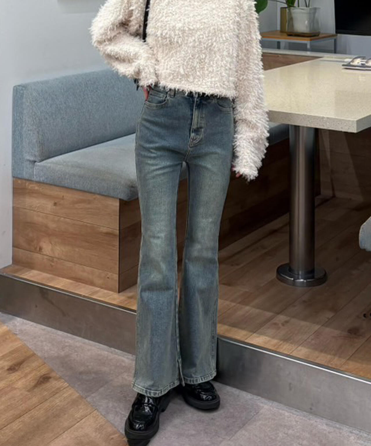 【累計販売3万本突破！選べる5色】【4サイズ展開XS-L] 内スリットベルボトムデニムパンツ【低身長サイズ有】