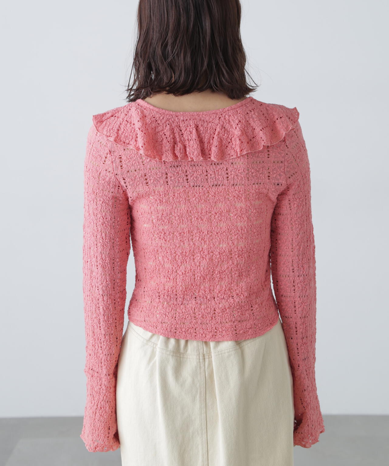 レースラッフルカットソーブラウス