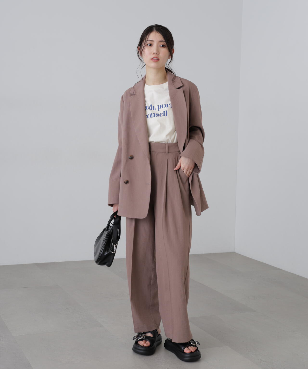 3サイズ展開XS-M】麻調合繊タックワイドパンツ【低身長サイズ有