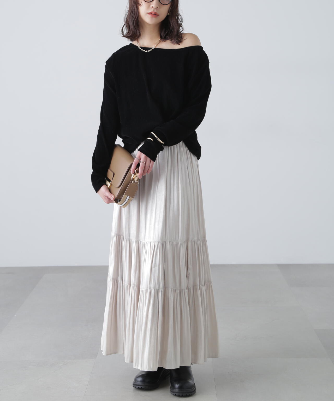 ［MFM］オープンネックフロッキーカットソー