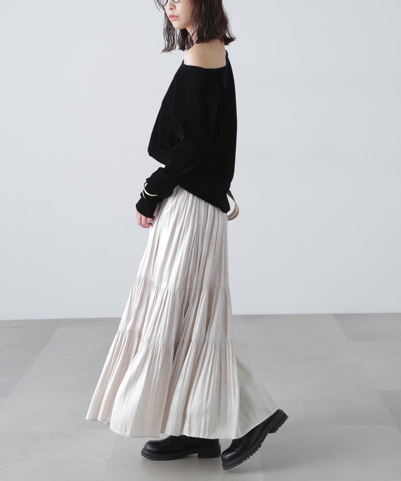 ［MFM］オープンネックフロッキーカットソー