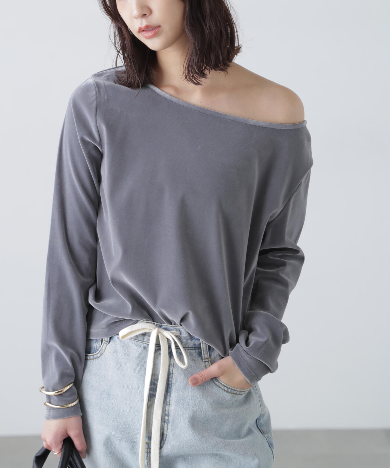 ［MFM］オープンネックフロッキーカットソー