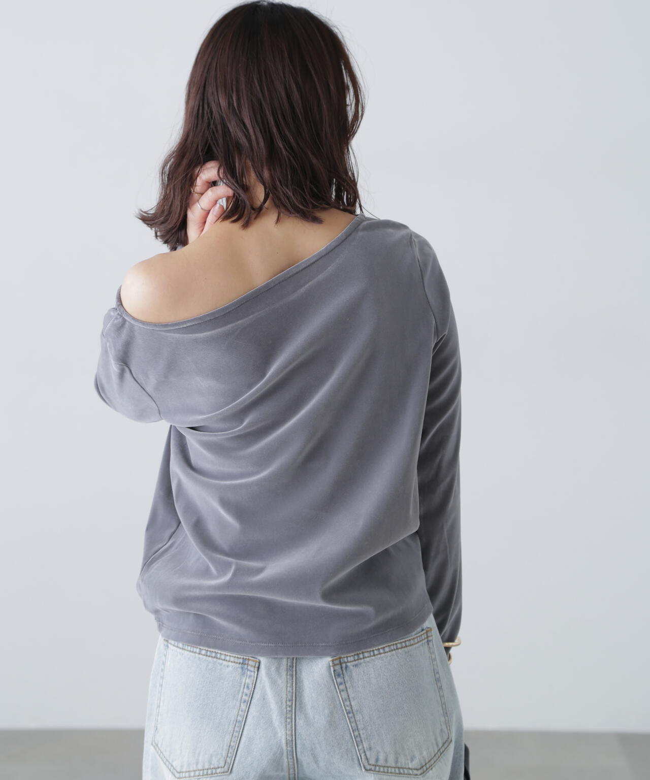 ［MFM］オープンネックフロッキーカットソー