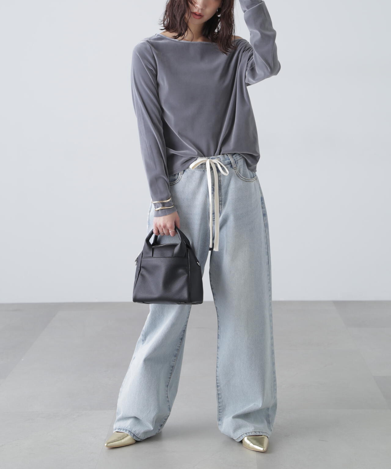 ［MFM］オープンネックフロッキーカットソー