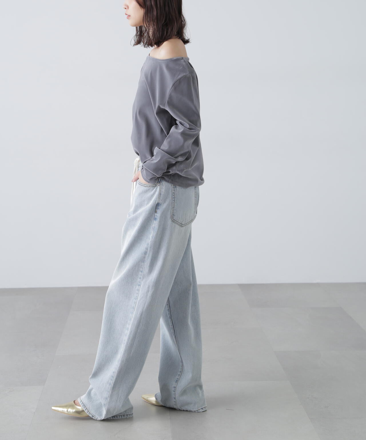 ［MFM］オープンネックフロッキーカットソー