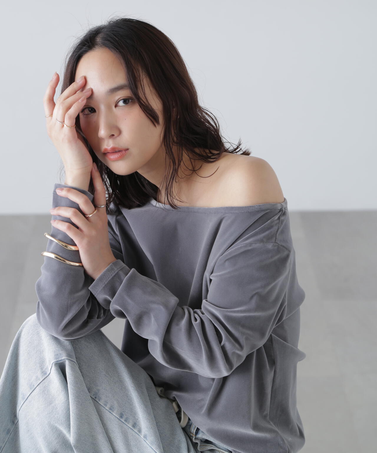 ［MFM］オープンネックフロッキーカットソー