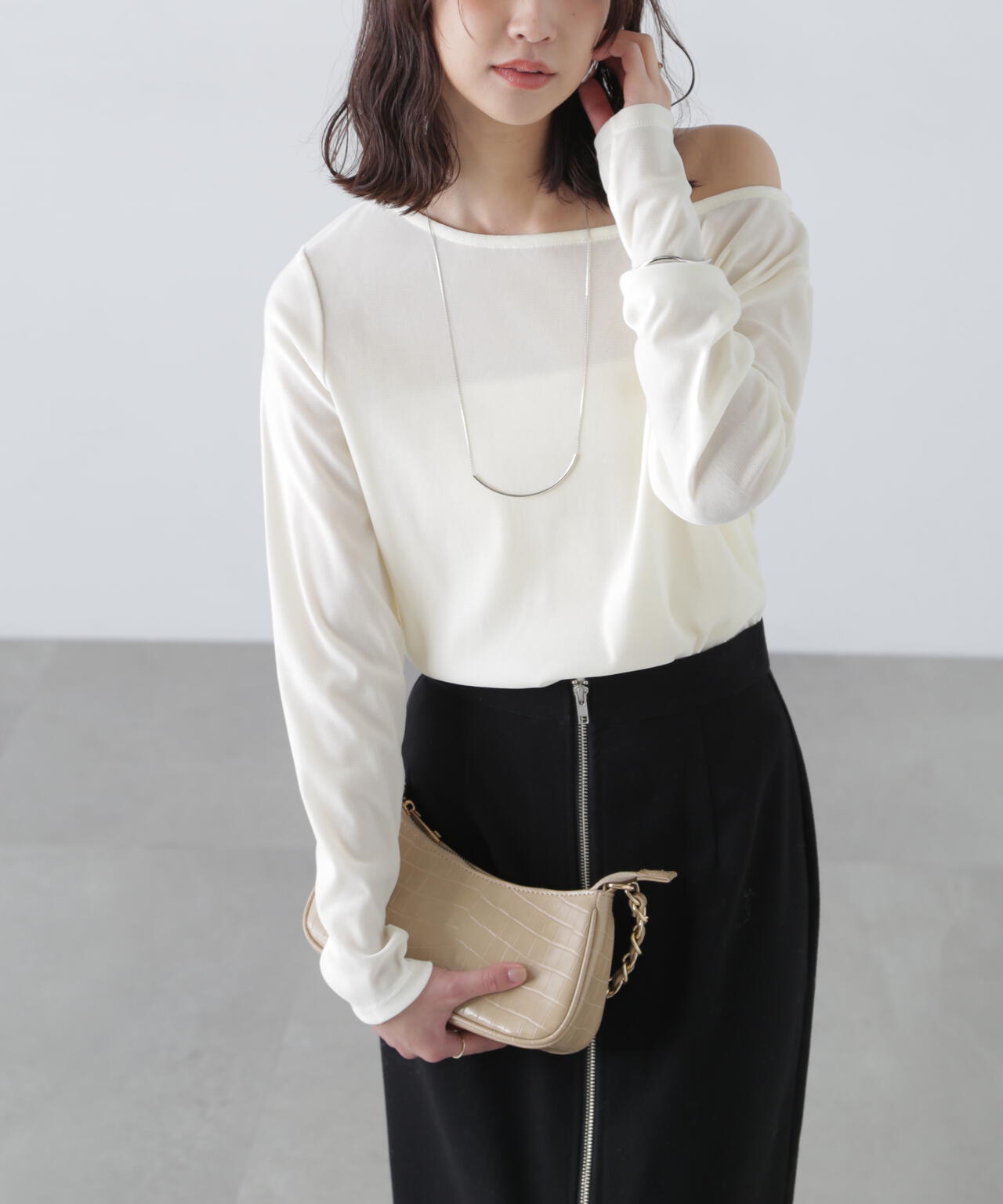 ［MFM］オープンネックフロッキーカットソー