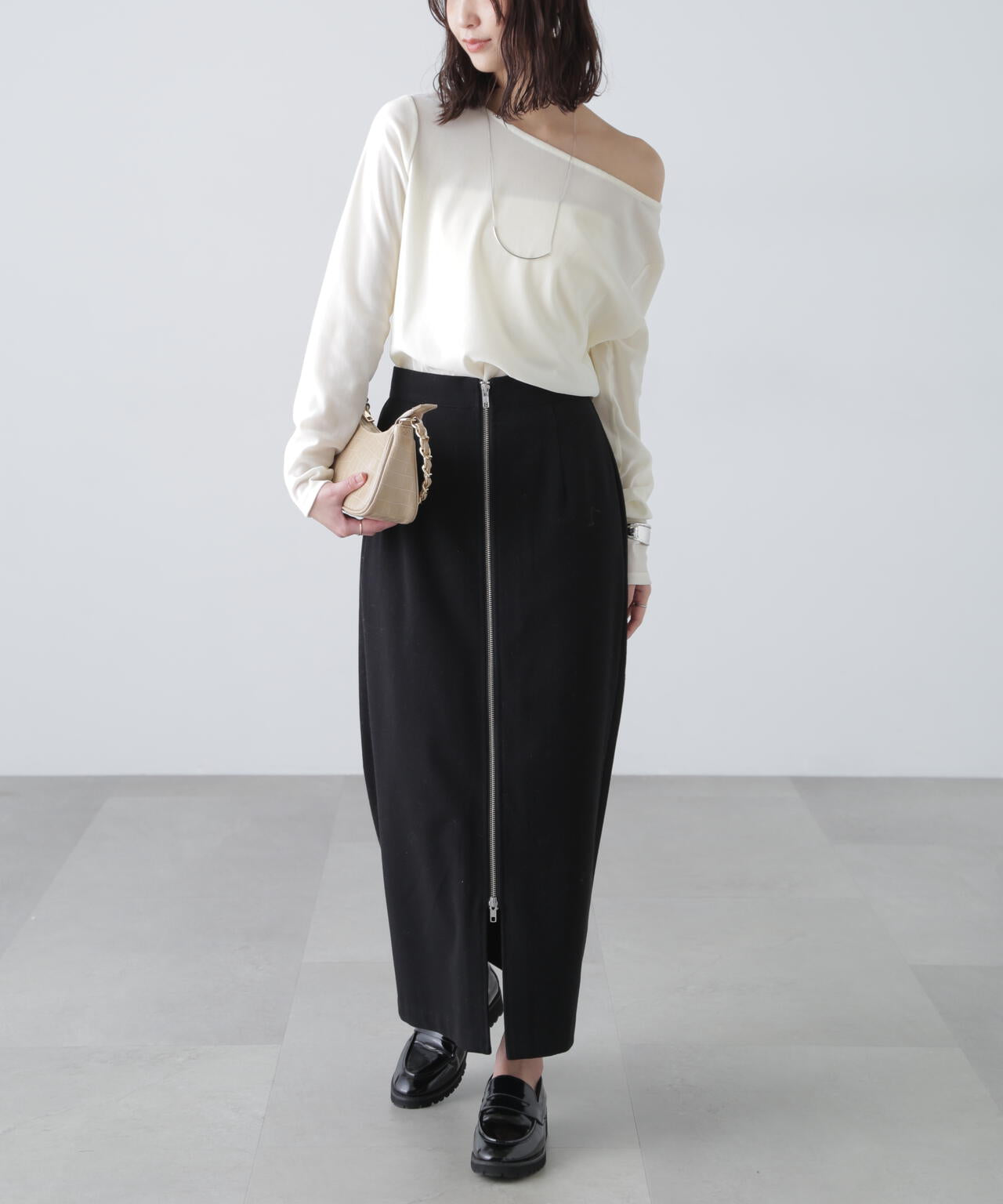 ［MFM］オープンネックフロッキーカットソー