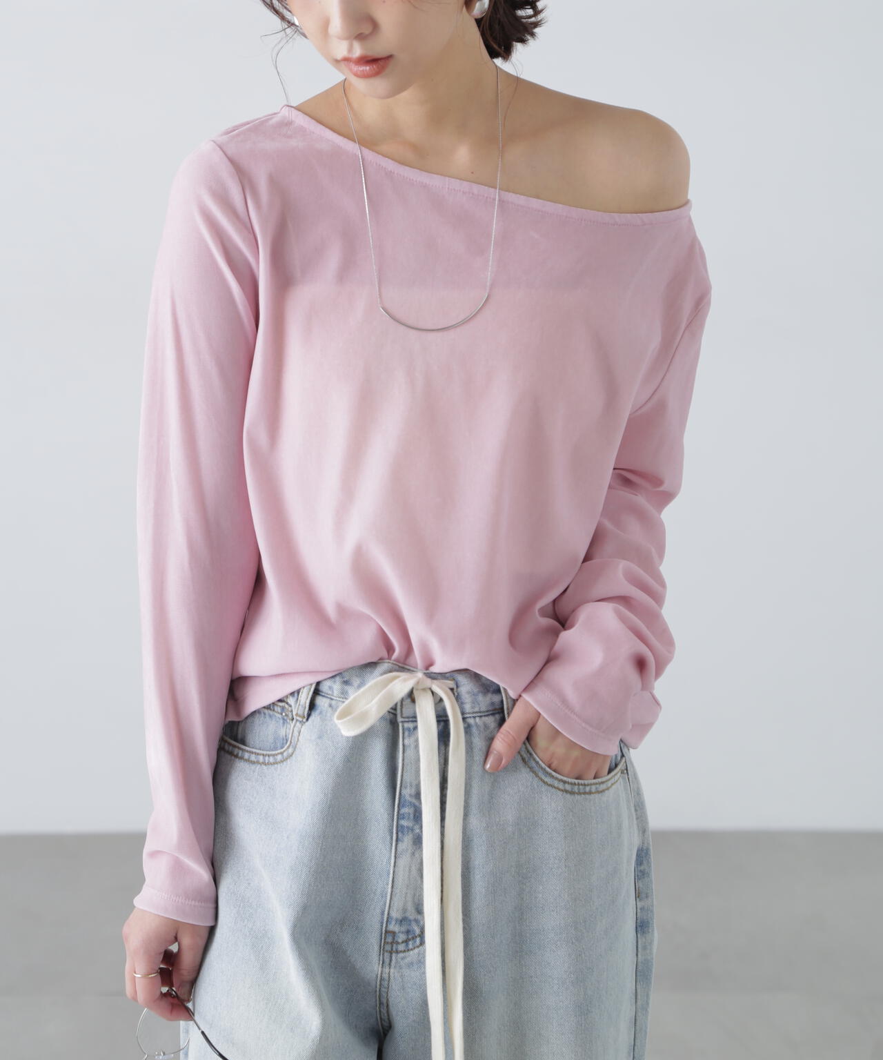 ［MFM］オープンネックフロッキーカットソー