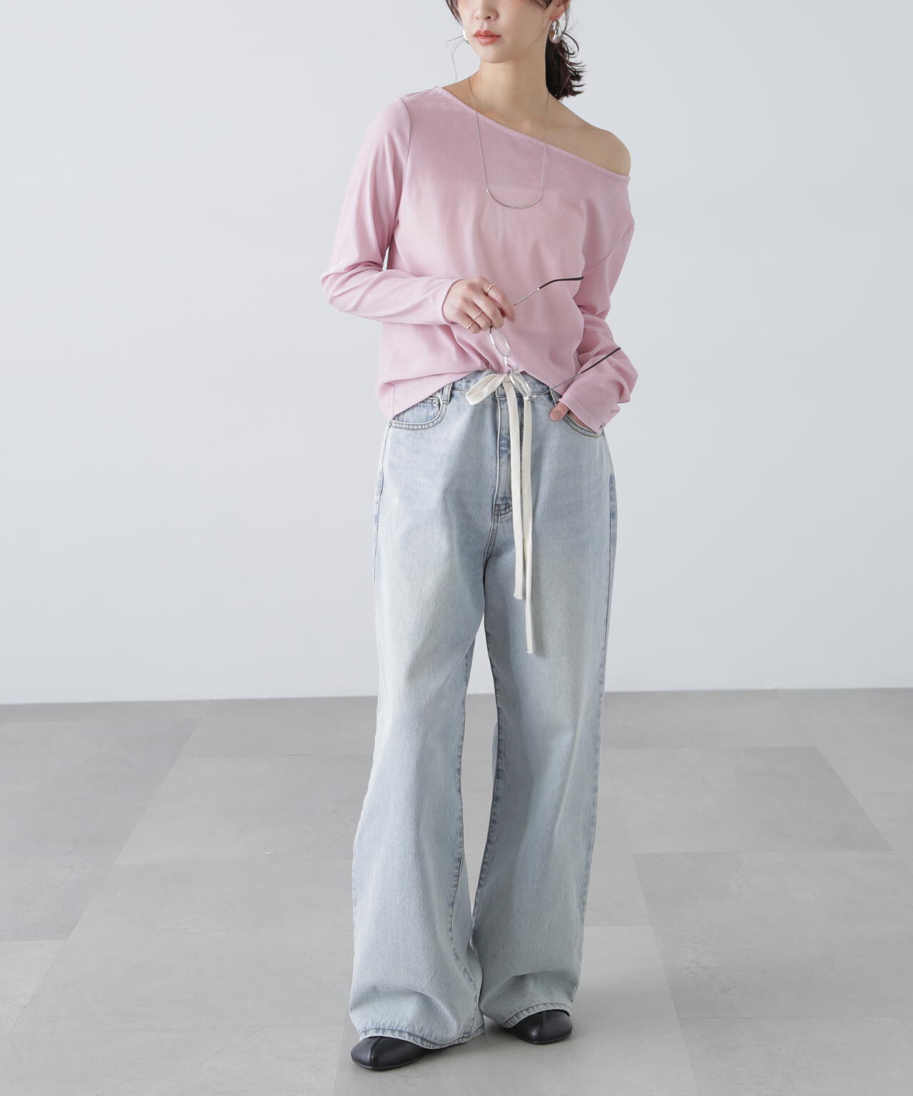 ［MFM］オープンネックフロッキーカットソー