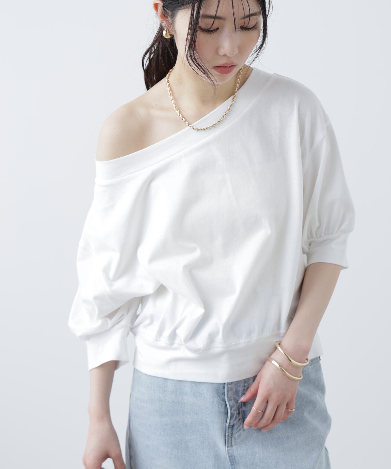 ［MFM］パフスリーブオフショルカットソー