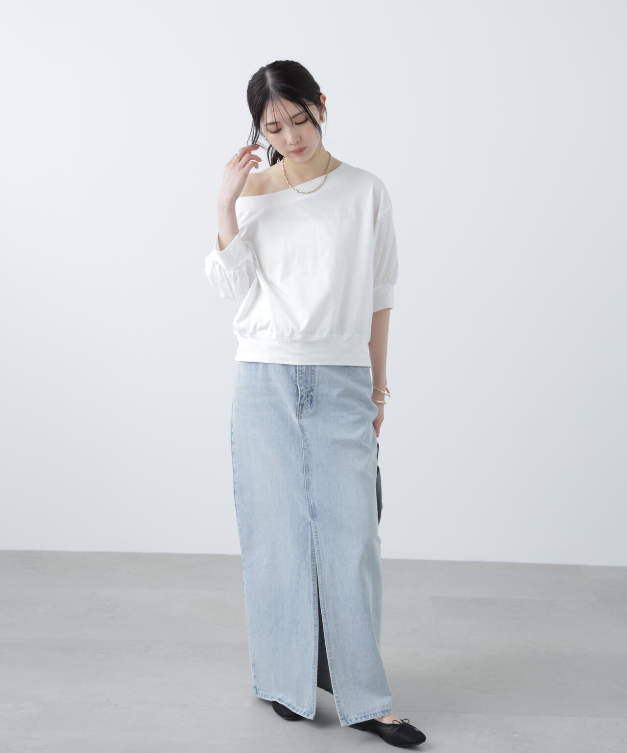 ［MFM］パフスリーブオフショルカットソー
