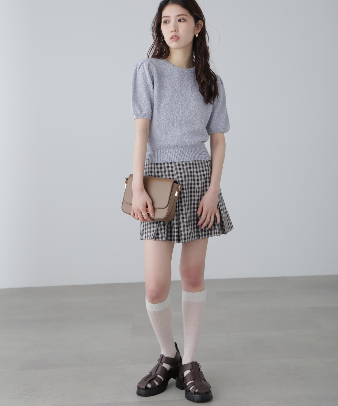 スラブ編み半袖ニット