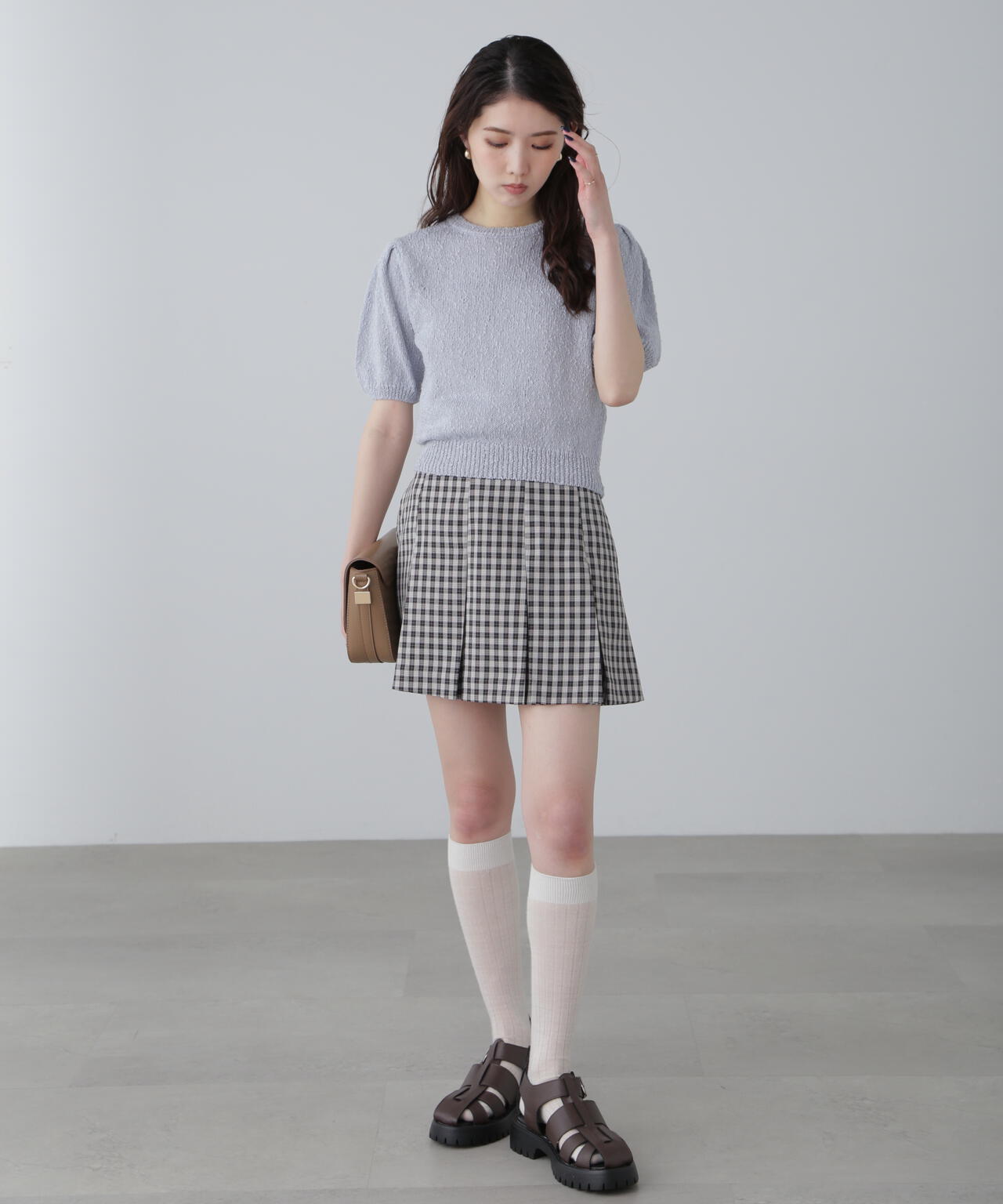 スラブ編み半袖ニット