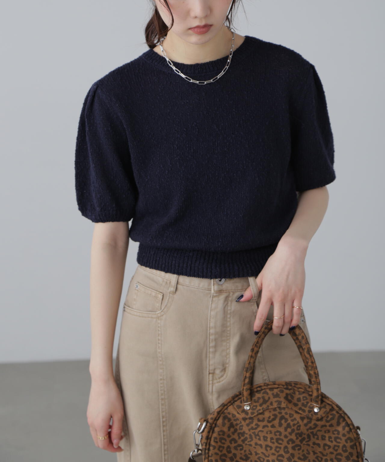 スラブ編み半袖ニット