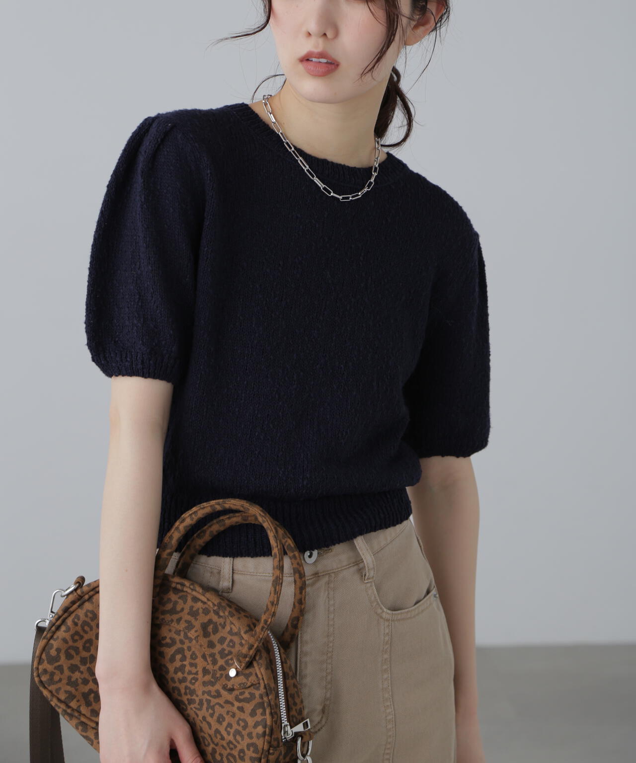 スラブ編み半袖ニット