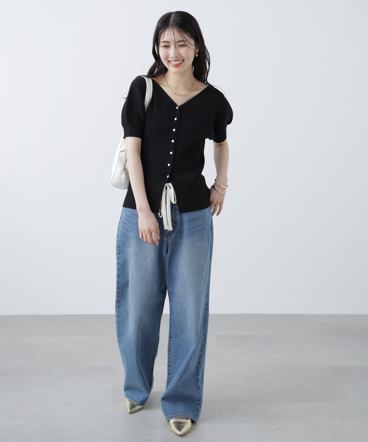 ［MFM］パールパフスリーブ半袖ニット