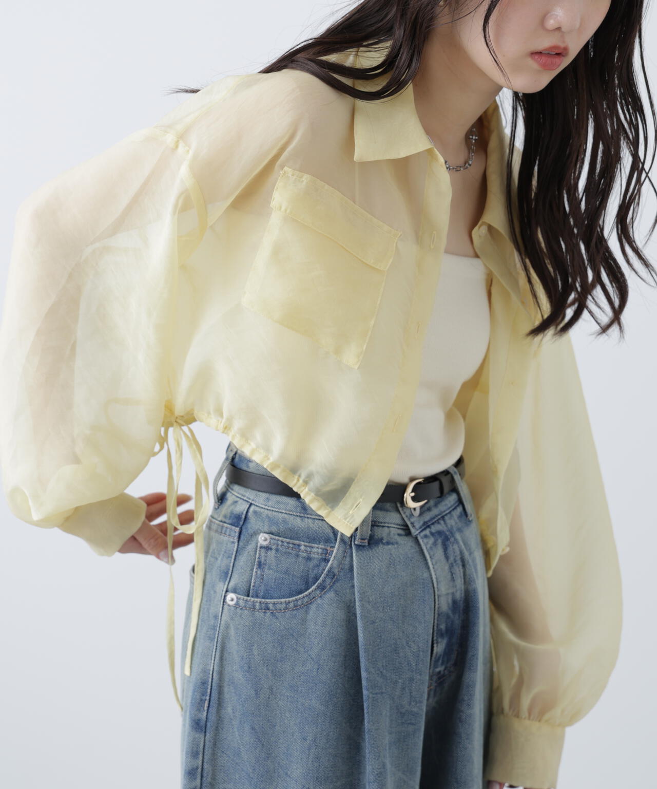 裾ドロストショート丈シアーシャツ | FREE'S MART（フリーズ