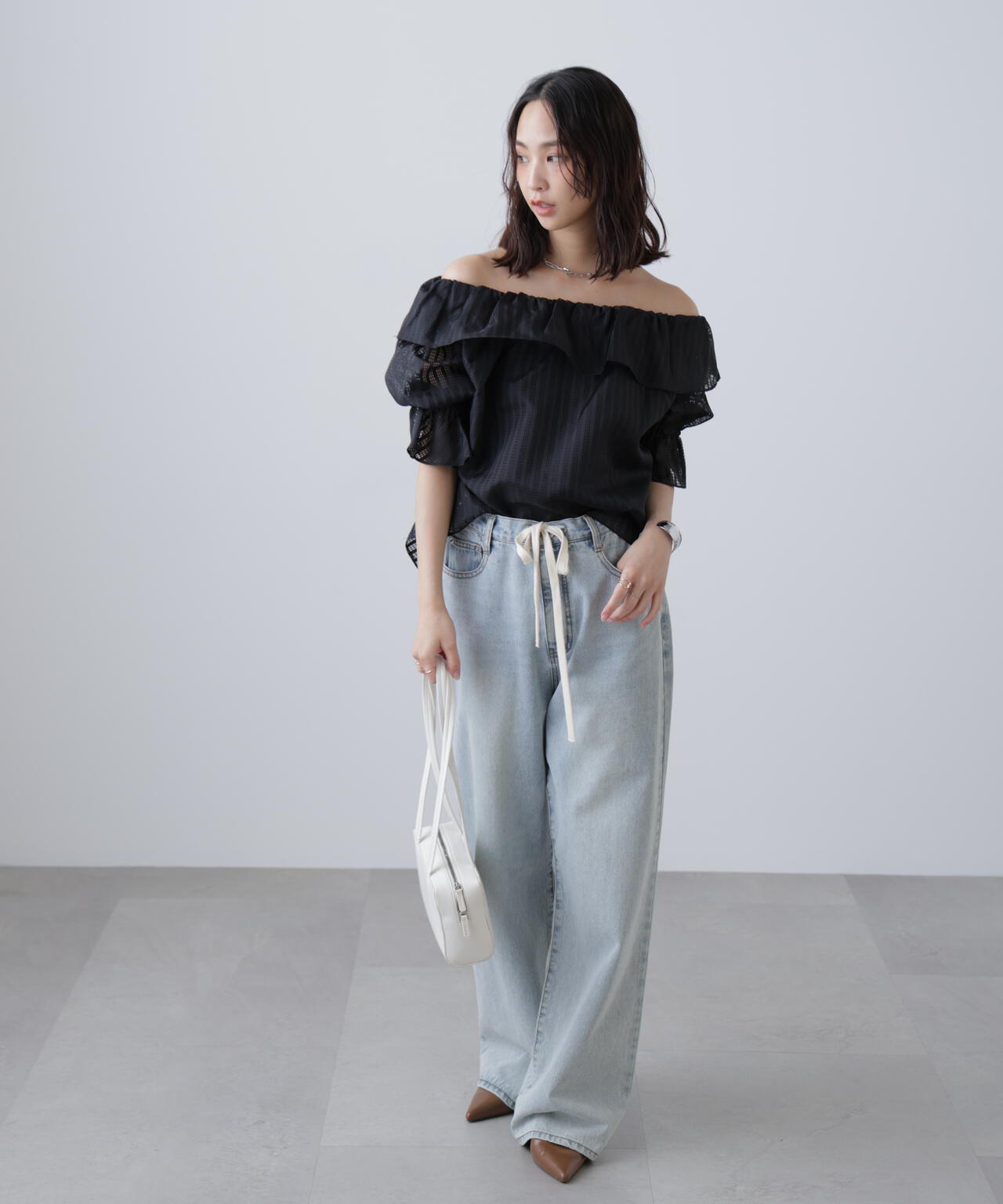 ［MFM］シアーチェックラッフルフリル2wayブラウス