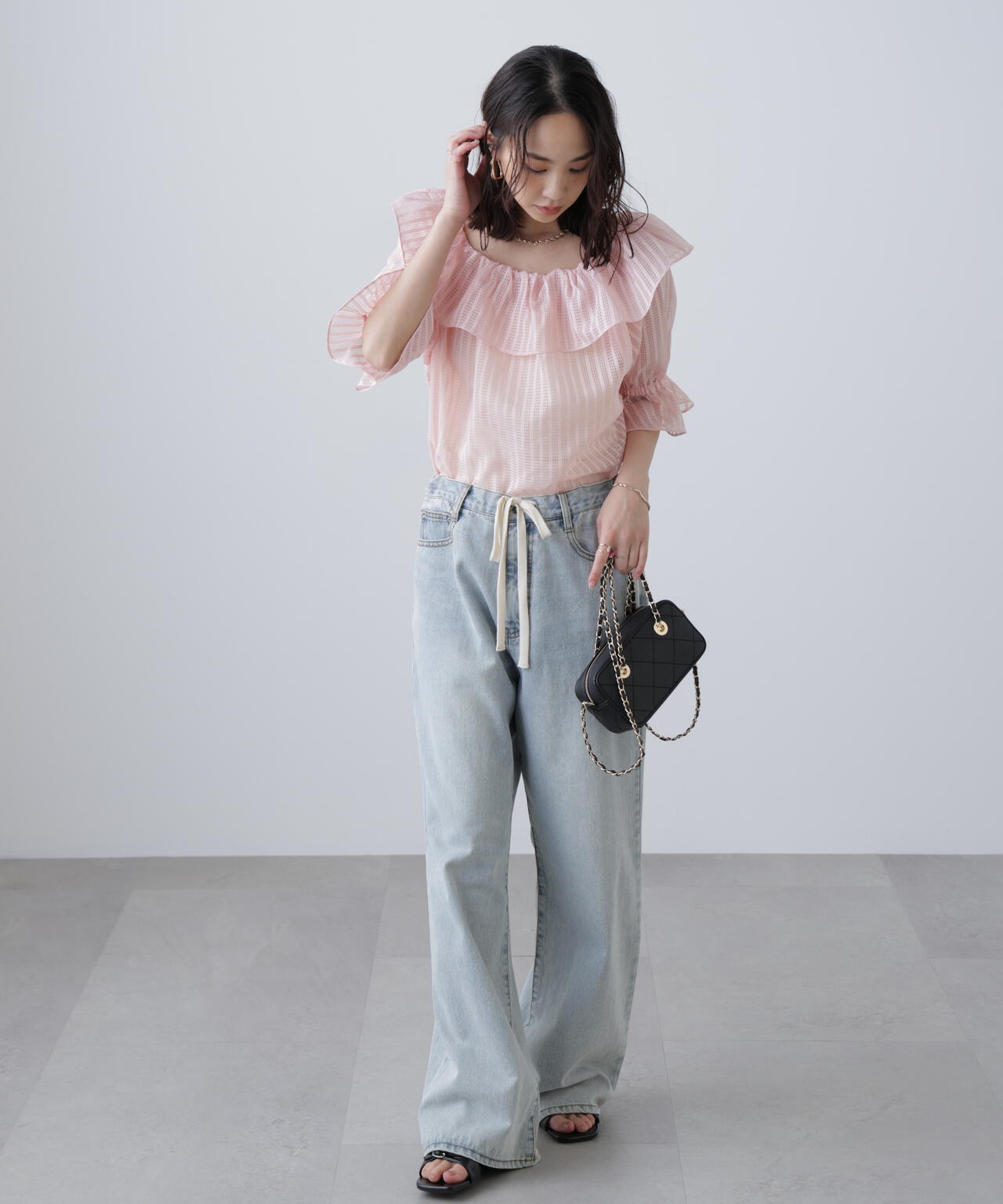 MFM］シアーチェックラッフルフリル2wayブラウス | FREE'S MART