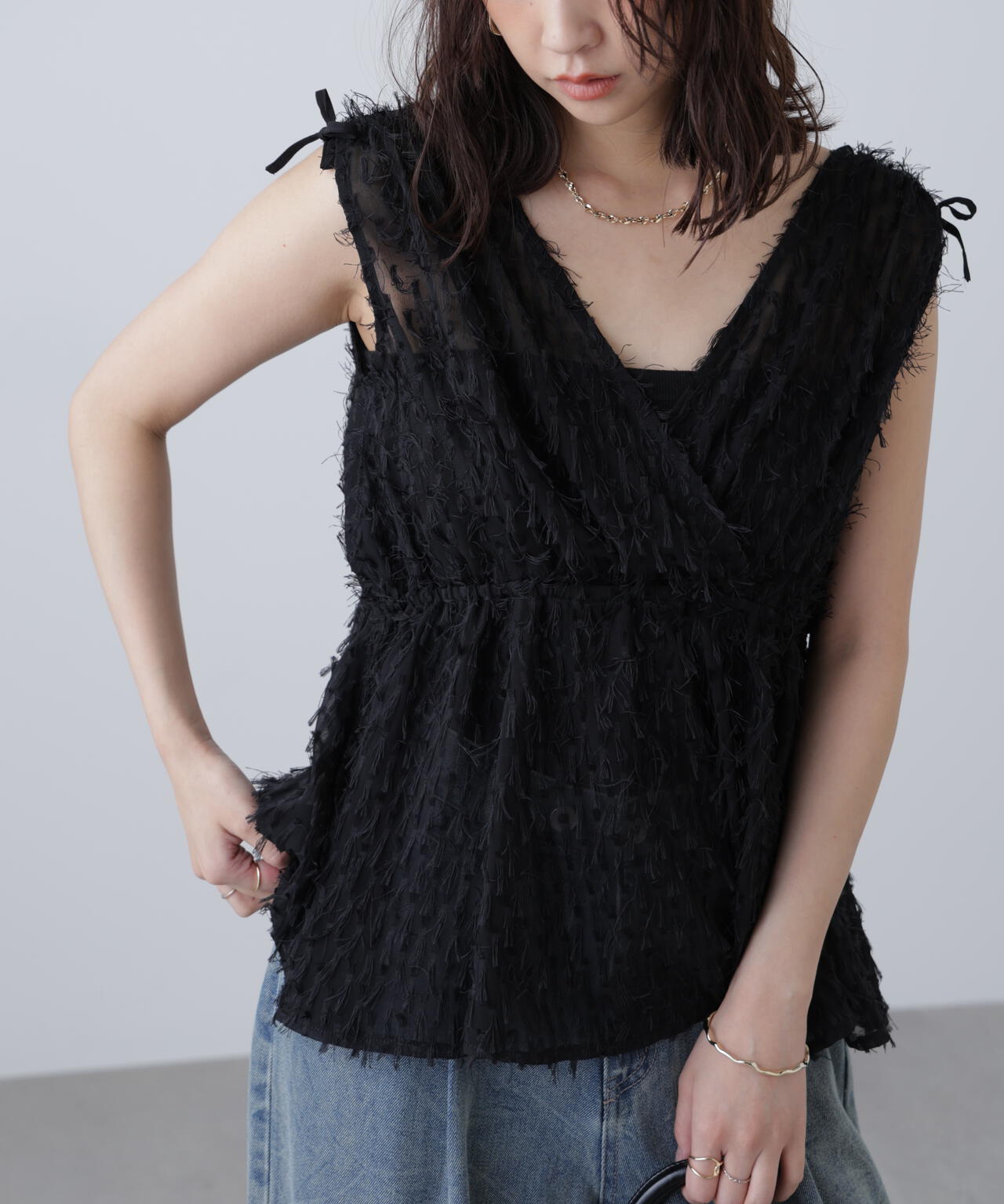 ［MFM］リボンカットジャガードチュニック