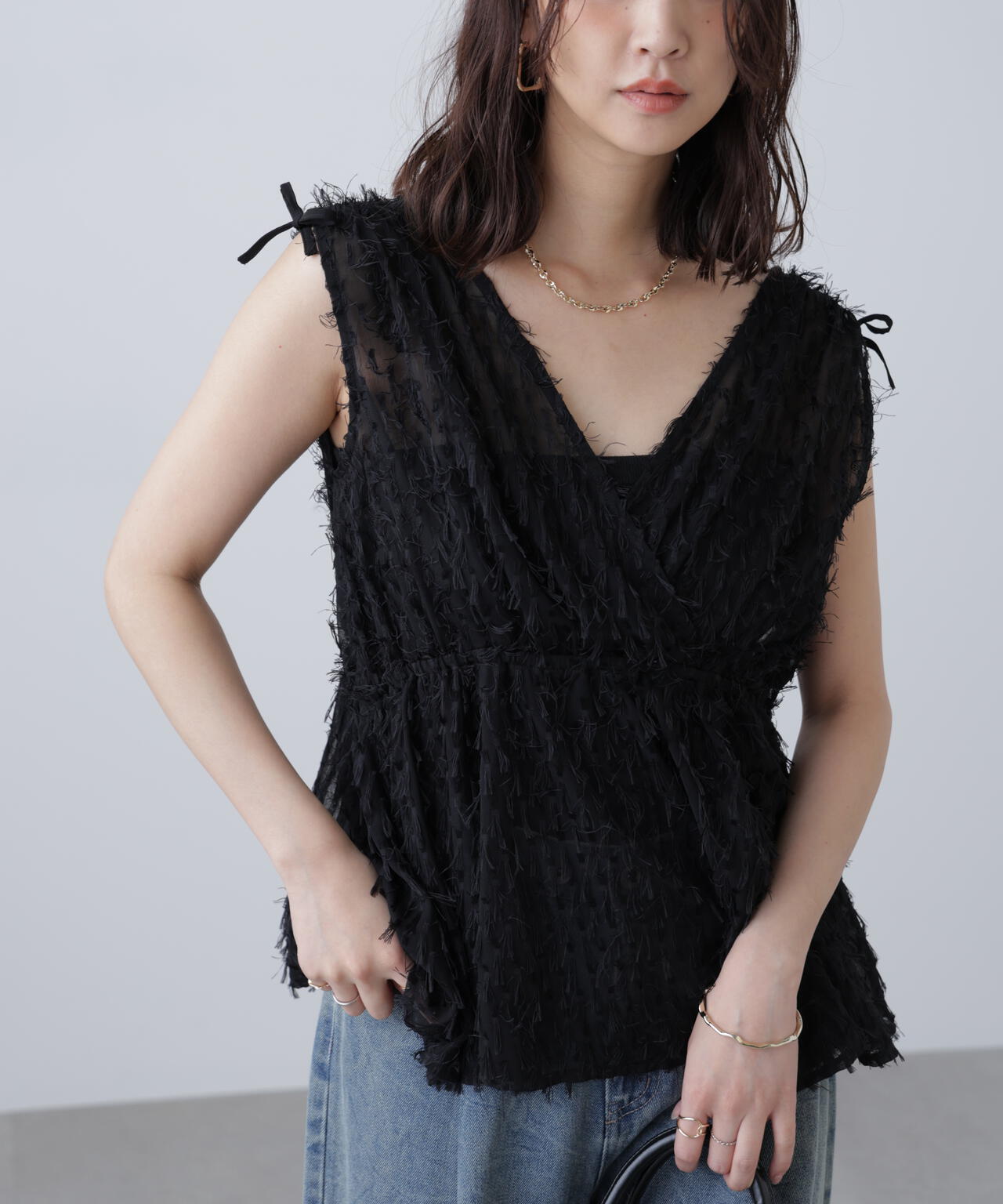 ［MFM］リボンカットジャガードチュニック