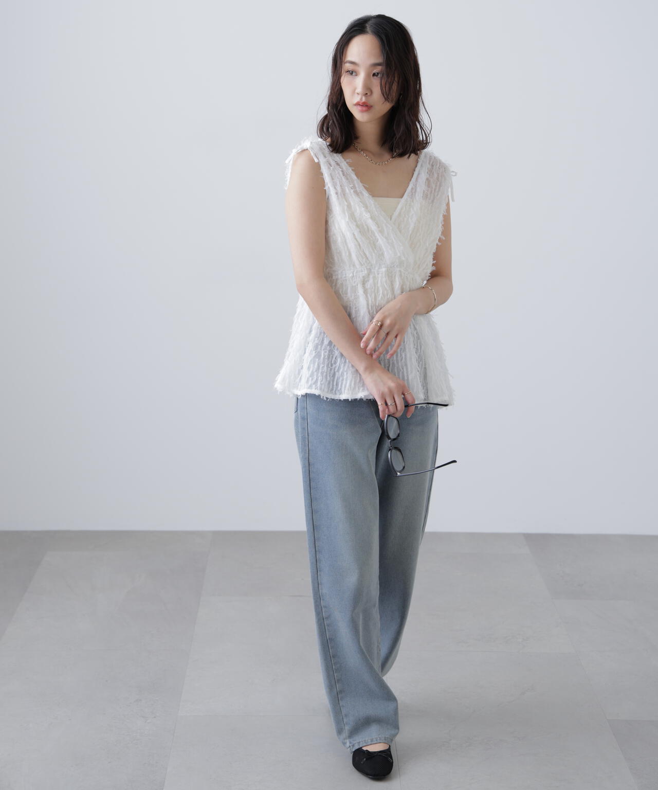 ［MFM］リボンカットジャガードチュニック