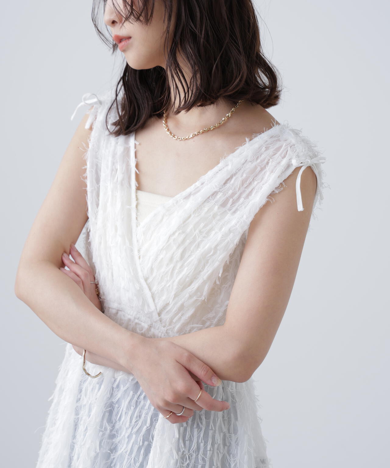 ［MFM］リボンカットジャガードチュニック