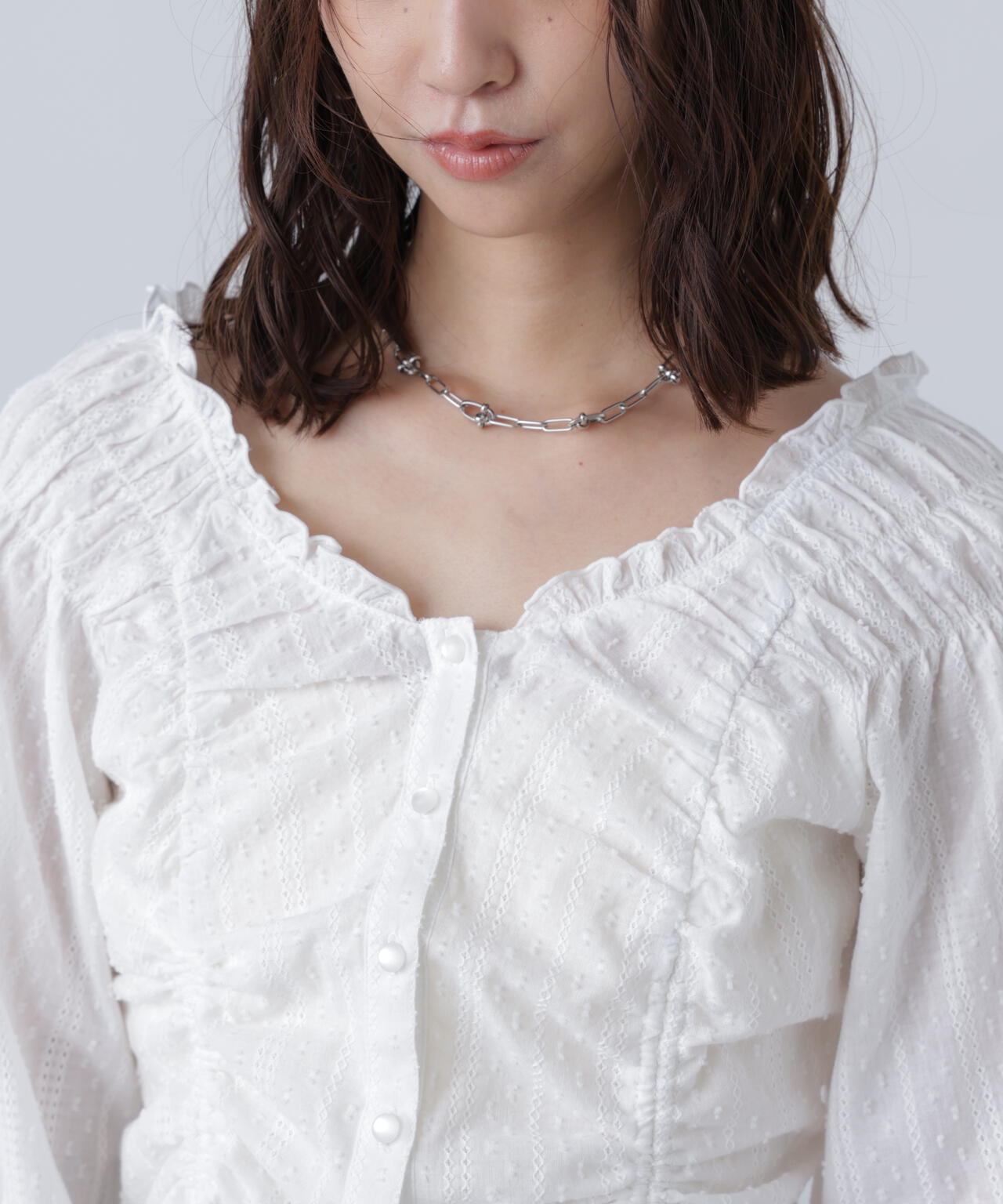 ドロストリボン長袖ブラウス