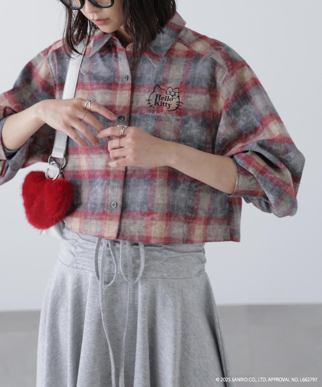 【HELLO KITTY】サンリオキャラクターズコラボ CHECK SHIRT チェックシャツ