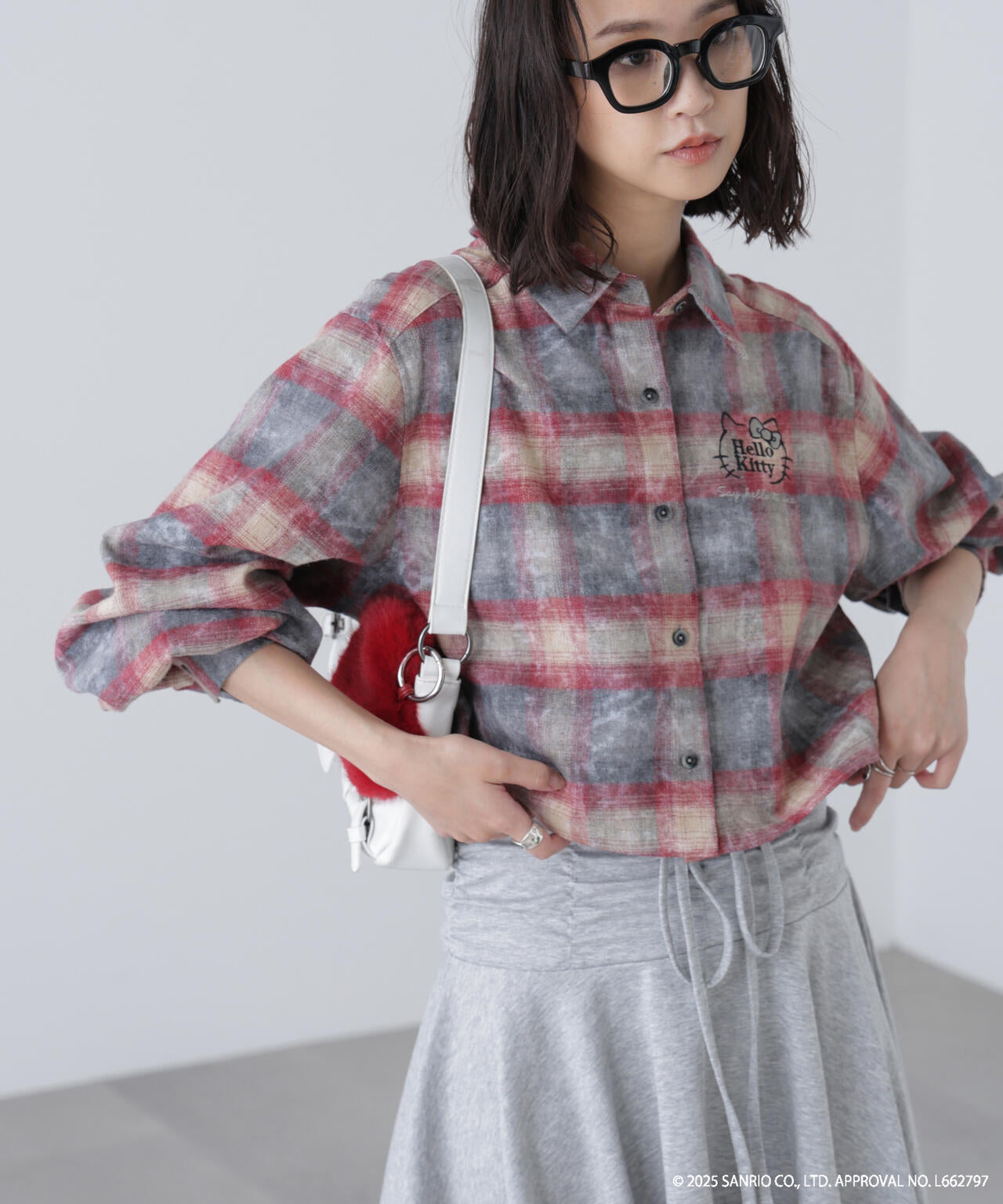 【HELLO KITTY】サンリオキャラクターズコラボ CHECK SHIRT チェックシャツ