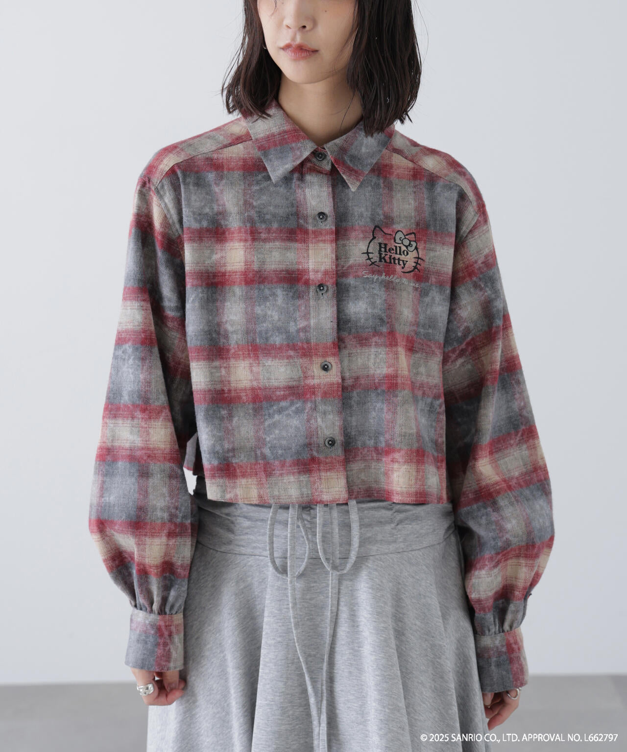【HELLO KITTY】サンリオキャラクターズコラボ CHECK SHIRT チェックシャツ