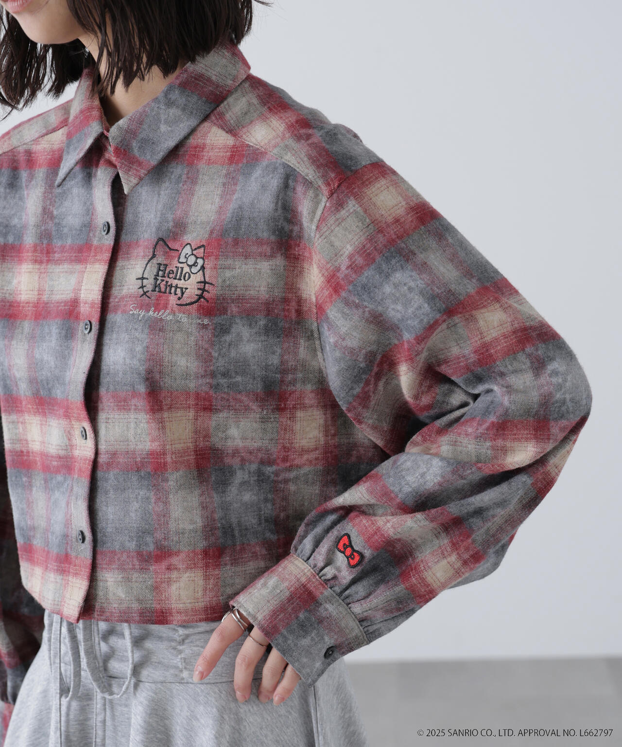 【HELLO KITTY】サンリオキャラクターズコラボ CHECK SHIRT チェックシャツ