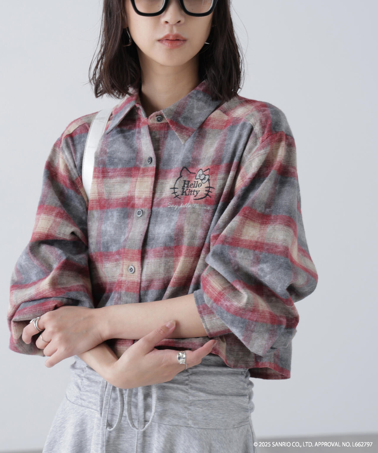 【HELLO KITTY】サンリオキャラクターズコラボ CHECK SHIRT チェックシャツ