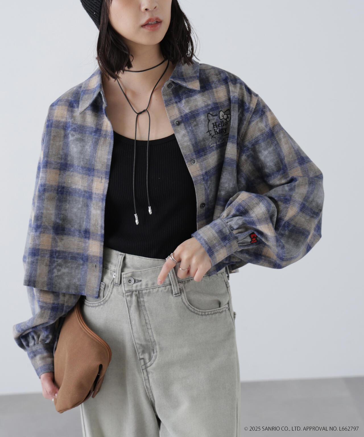 【HELLO KITTY】サンリオキャラクターズコラボ CHECK SHIRT チェックシャツ