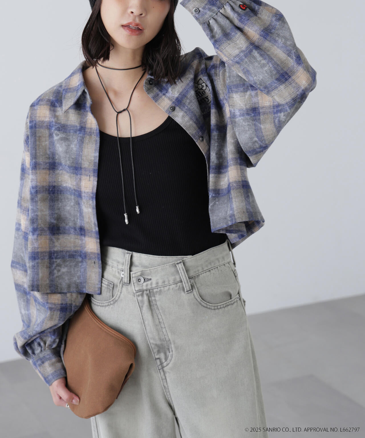 【HELLO KITTY】サンリオキャラクターズコラボ CHECK SHIRT チェックシャツ