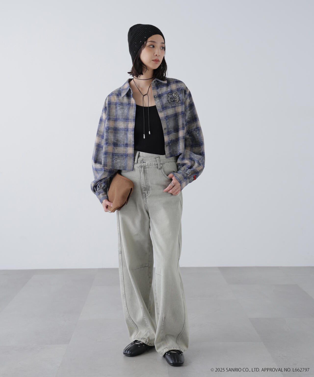みいちゃん　チェック柄 HELLO KITTY】サンリオキャラクターズコラボ CHECK SHIRT チェック