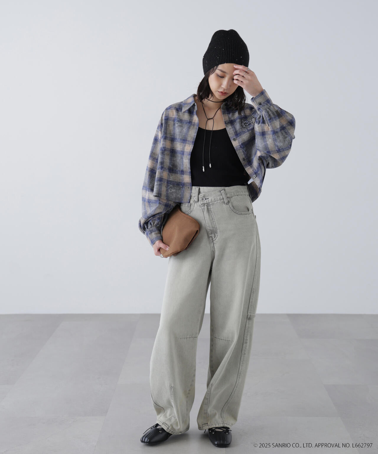 【HELLO KITTY】サンリオキャラクターズコラボ CHECK SHIRT チェックシャツ