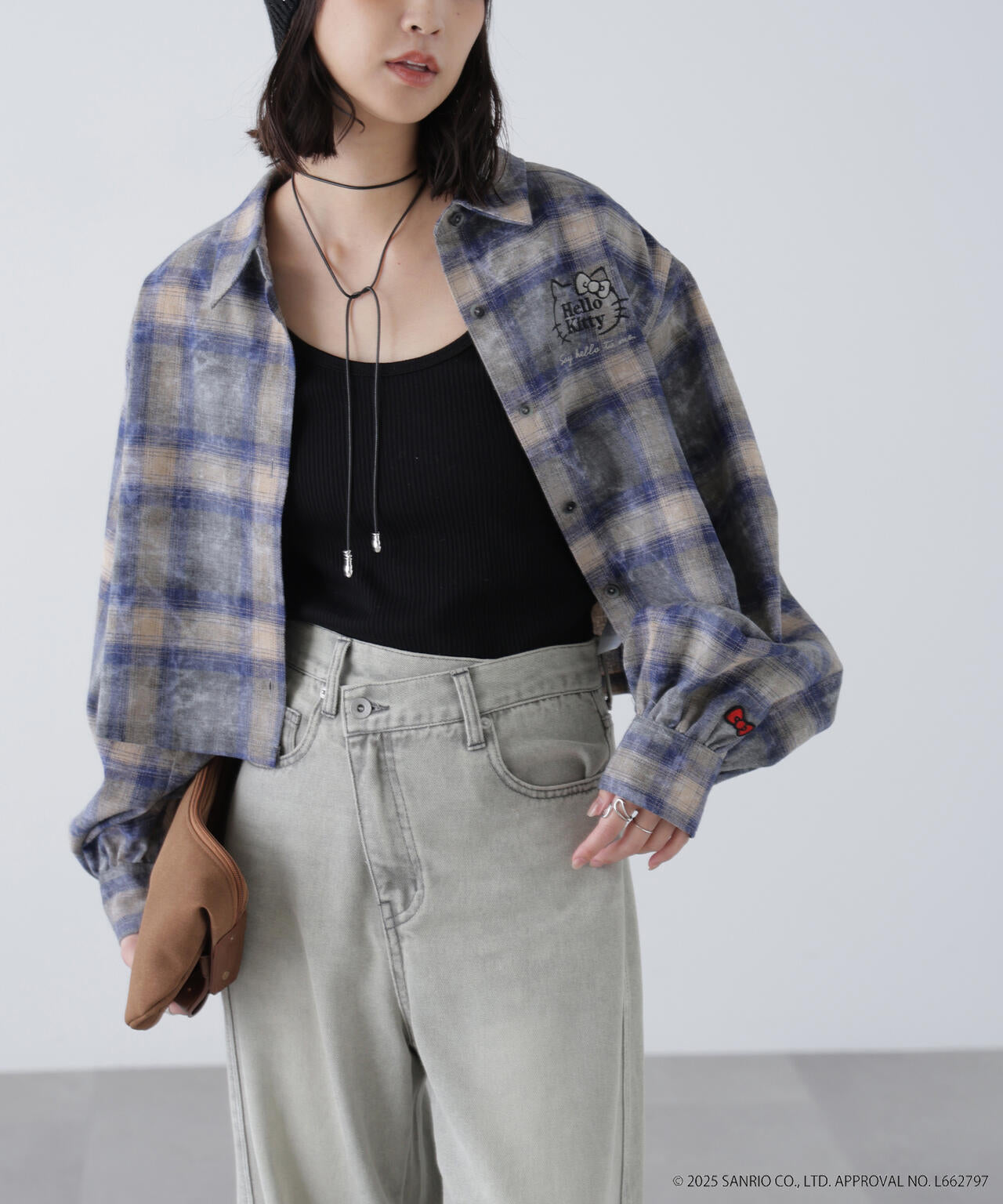 【HELLO KITTY】サンリオキャラクターズコラボ CHECK SHIRT チェックシャツ